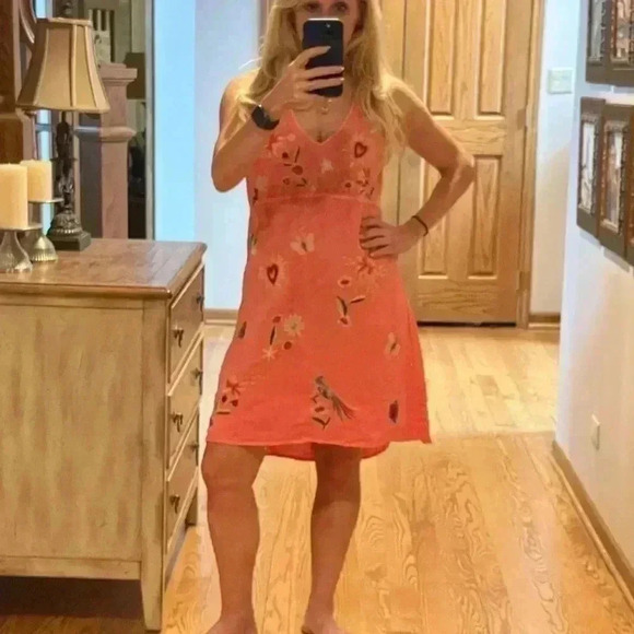 Johnny Was Adara Linen V Neck Coral Embroidered Tank Dress Size XXS/XS - Picture 7 of 16